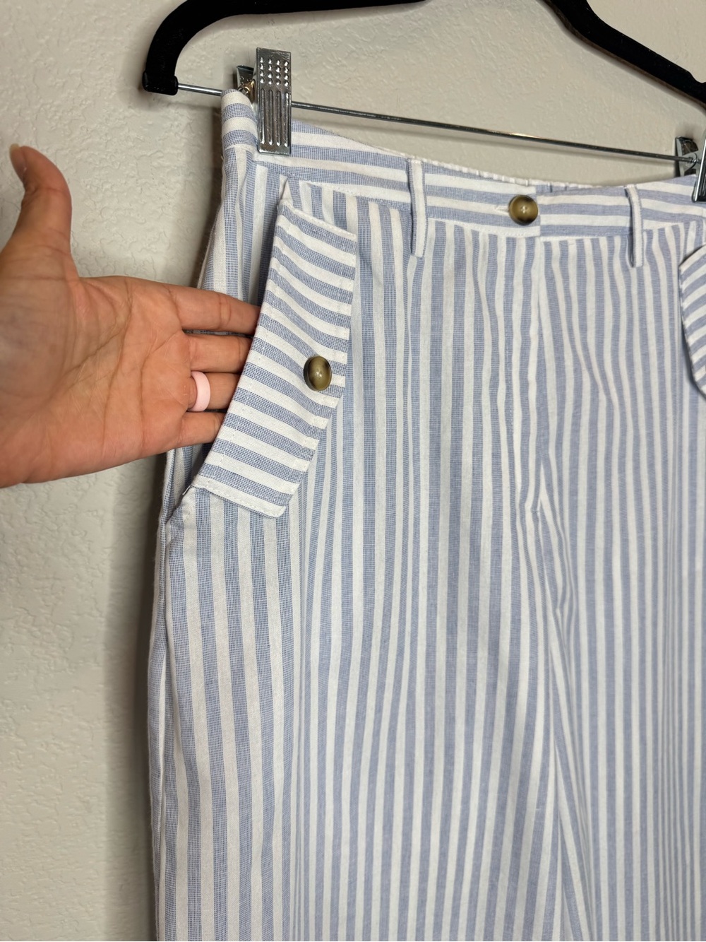 VICI Blue White Stripe Two Piece Set L XL Coastal Resort Wide leg pants - Picture 4 of 12